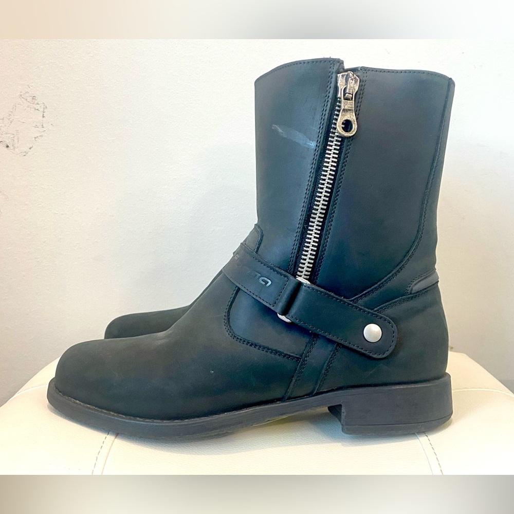 Forma Women Eva Black Leather Riding Boots Drytex UK 42 US 11 Silver Motorcycle